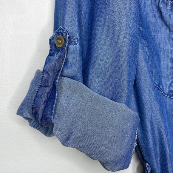 Velvet Heart Size S Anita Tencel Blue Chambray Button Down Casual Shirt Dress - Picture 12 of 12